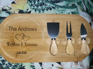 Personalised Bamboo Cheese Board & Knife Set