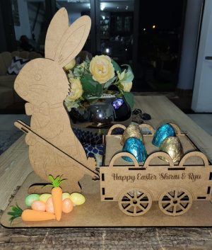 Personalised Wooden Easter Bunny & Wagon Keepsake